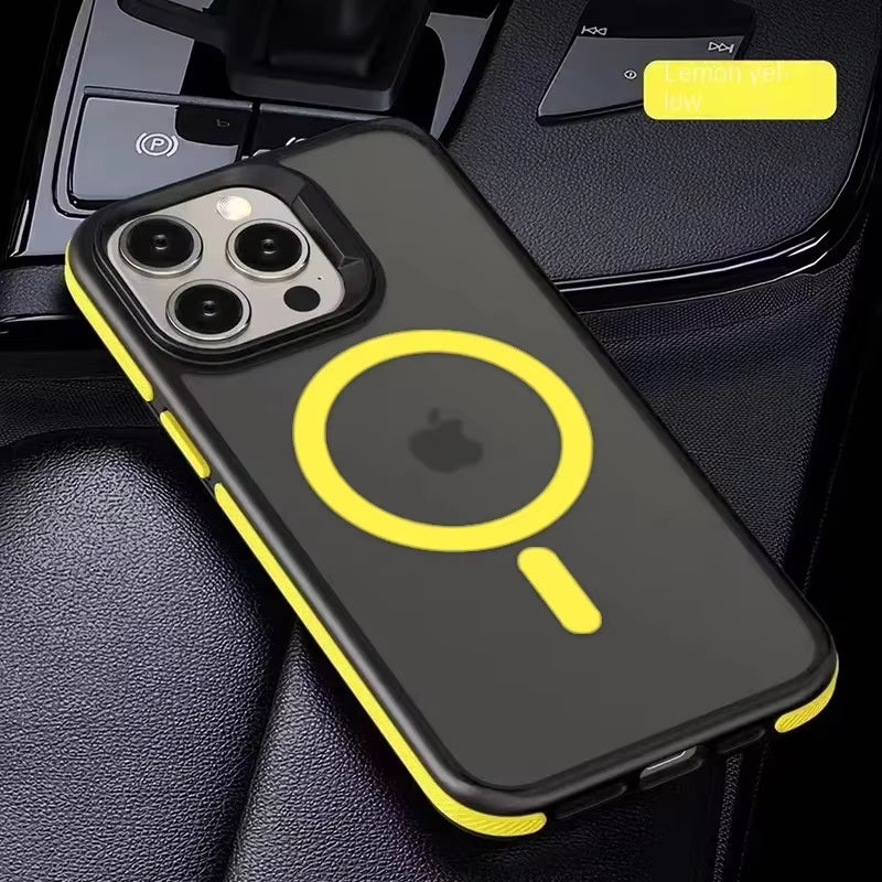 Magnetic Luxury Matte Translucent Shockproof Case for iPhone 11, 12, 13, 14, 15, 16 Pro Max with MagSafe Wireless Charging Compatibility