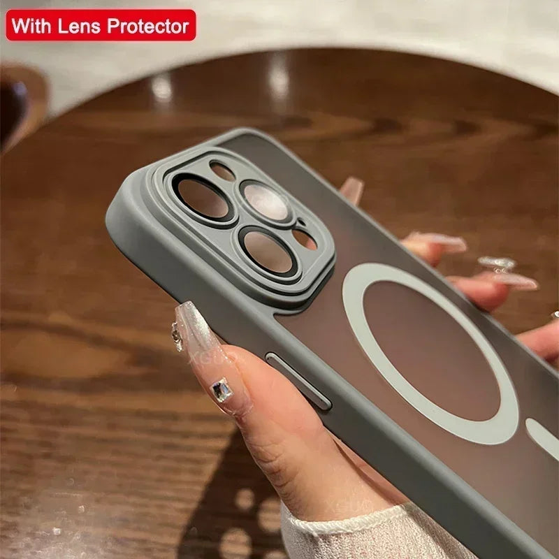 Original Case For iPhone 17 Air 16 15 14 Pro Max Plus For Magsafe Magnetic Wireless Charge Lens Protector Matte Cover